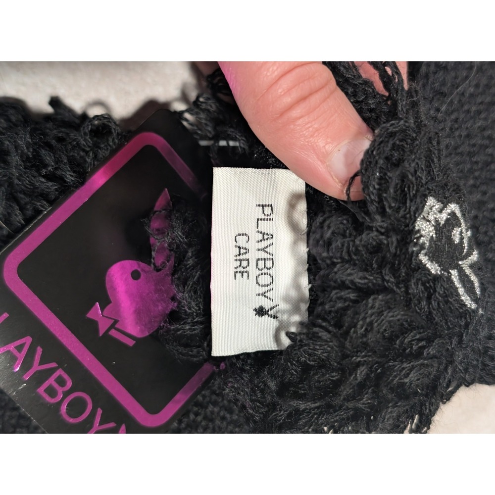 2006 PLAYBOY Logo Black Crochet Women's Gloves Size Med. Stretch Wool Blend New - Picture 5 of 8
